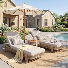 Merax 3-Piece Outdoor Chaise Lounge Set with Side Table, 400 lbs Each Chaise, 2 Recliners with 2 Beige Cushions for Patio Poolside, Beige