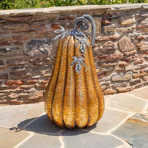 Zaer Ltd. Gold-Brushed Metal Pumpkin Decoration, Large Decorative Fall Harvest Accent, Indoor Outdoor Use, Shimmering Orange (46" Tall)