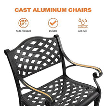 NUU GARDEN 3 Piece Outdoor Cast Aluminum Bistro Table Set Rustproof Table and Chairs with Umbrella Hole for Backyard, Balcony, Front Porch, Black