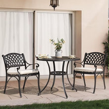 NUU GARDEN 3 Piece Outdoor Bistro Set Cast Aluminum Patio Set Bistro Table Set Rustproof Patio Table and Chairs with Umbrella Hole and Beige Cushions for Backyard, Balcony, Front Porch, Black