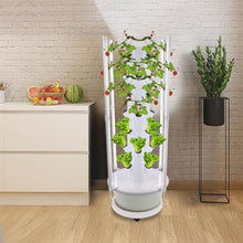 Hydroponics Growing System Kit with Wheels, 7-Layer 28-Planting Vertical Garden Vegetables Hydroponic Tower with LED Grow Lights, 3-Level Lighting Modes, 24-Hour Cycle Timer (White and Light Green)