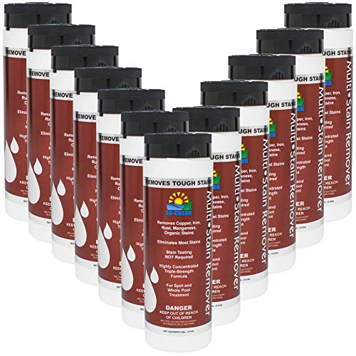 Lo-Chlor Multi-Stain Remover for Swimming Pool, Removes Iron Copper Manganese Rust Stains, Triple Strength Formula, Spot or Overall Treatment, All Pool Surface Types, 2 lb, 12 Pack