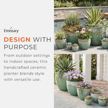 Emissary Home and Garden 18.5in. L x 15.5in. H Reef/Spa Blue Stoneware Round Planter with High-fire Treatment (Set of 1)