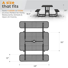 OUTTANS Commercial Metal Picnic Table (Black, 4' Rectangular, Punched)