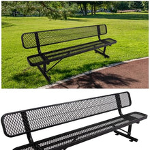 HIMcup 8FT Outdoor Metal Bench with Backrest & Portable Frame, Garden Patio Bench for 3-5 People, Park Benches for Outside Rust Proof, Commercial Heavy Duty Park Bench, Yard, Front Porch, School