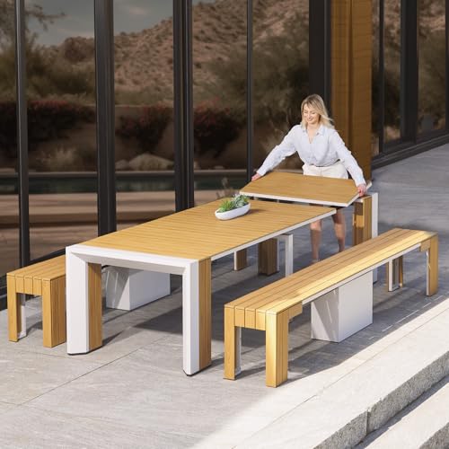 Transformer Extendable Outdoor Dining Table, Light Oak, Natural