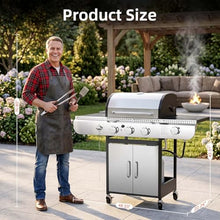 COWSAR 3 Burner Gas Grill, 34,000 BTU Stainless Steel BBQ Grill with Side Burner, Porcelain-Enameled Cast Iron Grates, Pull-Out Grease Tray for Patio, Backyard & Outdoor Cooking