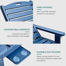 YITAHOME Outdoor Chaise Lounge Chair Set of 4 with Adjustable Backrest, Heavy Duty Resin Patio Lounger with Retractable Tray, 350lbs Capacity Waterproof for Outside Poolside Beach Backyard, Dark Blue