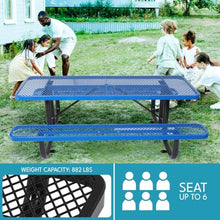 MATONELL 6ft Outdoor Picnic Table Rectangular Steel with Umbrella Hole Heavy Duty Carbon Steel Patio Garden Park Camping Table Weather-Resistant (Blue)