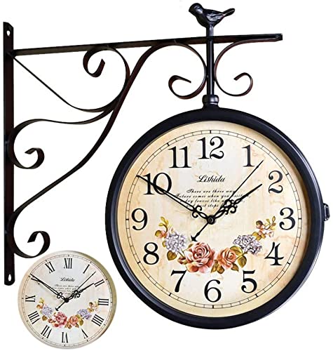 ERTTGWGF Double Sided, Vintage Antique-Look Wall-Mounted Clock with Waterproof Cover for Indoor & Garden, Hanging Décor