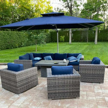 OROTLECT 10' X 13' Patio Umbrella Outdoor Rectangle Umbrella Large Cantilever Umbrella,With Solar Lights,With Base,Navy
