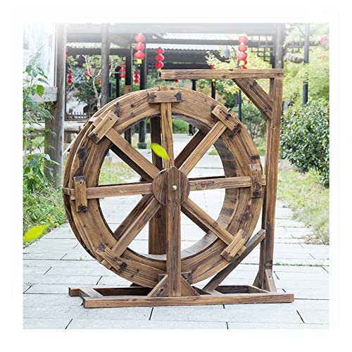Wood Garden Water Fountain Water Wheel Fountain Waterfall Wheels Patio Garden Water Statue Feng Shui Wheels, Ornamental Water Dolly for Garden, Backyard, Patio, Pond, Balcony, Porch, Yard (Size : Dia