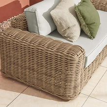Poly & Bark Puglia 3‑Seat Sofa – Outdoor Ready Synthetic Rattan Frame, Weather‑Resistant Cushions & Minimal Profile – Sand Fabric for Patio, Garden or Covered Veranda