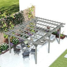 12x16ft Triple-Level Wood Pergola – Gray Paint-Sealed Fir, 200lb Snow Load, Windproof Level 6, 110.8x77.8in Spacing, Designed for Grapes, Ivy & Flowers