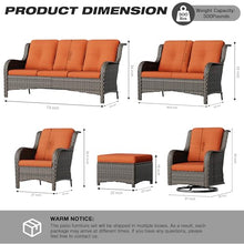 Joyside 7-Piece Wicker Patio Furniture Set with Sofa, Armchairs, Ottomans Orange