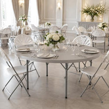 SHADOW TRADE 72 Inch Gray Round Folding Table, Heavy Duty Plastic Banquet Table with Gray Steel Legs, Blow Molded Portable Dining Table for Events, Parties, Catering, Indoor Outdoor Use (Set 10 Pack)