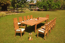 WholesaleTeak 12 Seats 13 Pcs Grade-A Teak Wood Dining Set: 122" Caranas Double Extension Rectangle Table and 12 Goa Stackng Arm Chairs #WHDSGO