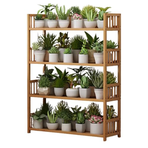 4 Tier Wood Plant Holder Shelf Indoor Outdoor Bamboo Plant Shelf Multiple Flower Pot Display Shelf Multifunctional Storage Rack Holder Floor Standing Plant Stand For Patio Balcony Garden Yard