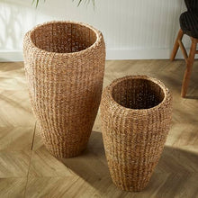 Napa Home & Garden Set of 2 Tall Seagrass Planters with Metal Frame - Natural Woven Design for Faux Greens - Stylish Home Decor Tall Natural