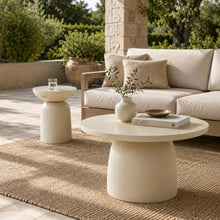 Modern Indoor/Outdoor Matte White Round Poly-Fiber Coffee & End Table Set