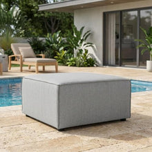 Outdoor Escape Gray Upholstered Sectional Sofa Ottoman for Outdoor Patio Lounge, Durable Fabric, Comfortable Seat, Stylish and Weather-Resistant Design