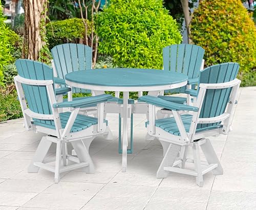 American Furniture Classics Model 44R-D-ARW Dining Height Round Table in Aruba Blue with a White Base, Made in The USA