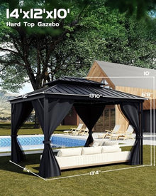 12x14 Hardtop Gazebo with Double Galvanized Steel Roof, Breathable Netting and Privacy Curtains – Durable Outdoor Pavilion for Backyard