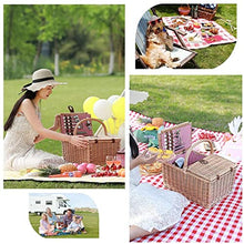 ZYBB Picnic Basket Wicker with Cutlery Picnic Mat Large for 4 People with Lid 47X32x23cm