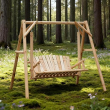 Ergonomic Design 2-Seat Wooden Garden Porch Swings with Stable & Non Slip Legs, Outdoor Backyard Loveseat Swings for Patio, Lawn & Garden