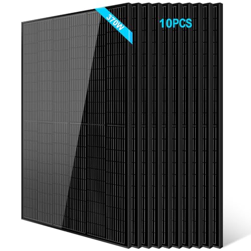 SUNGOLDPOWER 10pcs 370W Solar Panels Monocrystalline, Grade A Solar Cell, Waterproof IP68, High Efficiency Solar Panel On/Off Grid Supplies for Charging Station, Household, Marine, RV, Tiny House