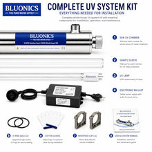 Whole House UV Water Filter System 12 GPM – 55W Stainless Steel UV Light – LED Indicator & Alarm – Well & City Water – Includes 2 Extra Bulbs, Ballast & Quartz Sleeve – Bluonics