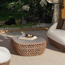 Jennifer Taylor Home Willow 40.5" Oval Woven Patio Coffee Table, Golden Brown Wicker