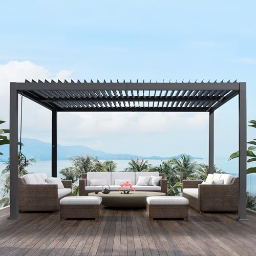Goldshire 10'x 13' Patio Louvered Pergola Aluminum Black Hardtop Gazebo