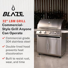 Blaze Prelude LBM Built-In Natural Gas Grill | 32-Inch 4-Burner BBQ with 56,000 BTUs | 304 Stainless Steel Construction | Flame Stabilizing Grids | BLZ-4LBM-NG