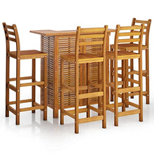 HKQWPBF Solid Acacia Wood Outdoor Bar Set with Stools, 5 Piece Patio Bar Table and Stools Set with Shelves for Garden