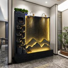 7 ft Elegant Cement Waterfall Fountain, Indoor/Outdoor, Waterfalls Durable, Weatherproof Home Decor, Garden, Lawn, Lobby, Entryway, LED Lights,Office,Restaurant, Balcony, Dark Gray, Housewarming Gift