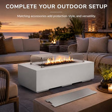 Golden Flame 55-Inch Rectangle Propane Fire Pit Table Bundle with Glass Wind Guard & Stainless Steel Burner Cover – Hidden Tank Outdoor Gas Fire Table, GFRC Concrete Fire Pit, 65,000 BTU - White