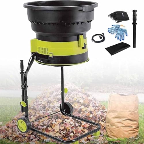 ZHLINGQ 2500W Electric Leaf Mulcher, Garden Leaf Shredder Chipper, 8000RPM Tree Branches Crusher, 17:1 Reduction, Composting Machine with Wheels and Collection Bag, for Home Use and Farms NoPowerCord
