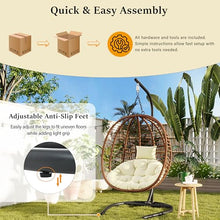 Merax Folding Hanging Egg Chair with Stand, Indoor Outdoor Wicker Hammock Swing Chair with Adjustable Anti-Slip Feet for Balcony, Bedroom, Garden