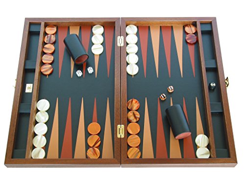 Zaza & Sacci Luxury Wood Backgammon Board Set Leather Mahogany Case Brown Black 20.5 Inch Large