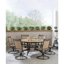Hanover Fontana 7-Piece Outdoor Dining Set with 6 Sling Swivel Rocker Chairs and Round Table, Tan/Bronze