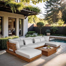 Meridian Furniture 111White-Sec6B Mirella Collection Modern | Contemporary Outdoor Patio U-Shaped 6pc. Modular Sectional with Solid Teak Frame, Water Resistant Fabric, 150" W x 75" D x 27" H, White