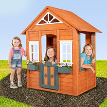 Sportspower Woodbridge Wooden Outdoor Playhouse with Flower Boxes Red