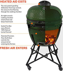 SUFUL 24-Inch Charcoal Kamado Grill with Side Table Green