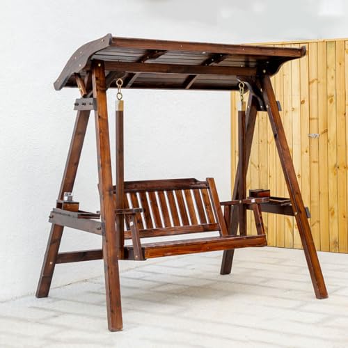 Freestanding Wooden Porch Swing with Canopy, 2 Person Outdoor Swing Bench