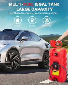 15-Gallon Portable Fuel Caddy on Wheels with Manual Transfer Pump & 10ft Hose – Leak-Proof Gas Can for Lawn Mowers, Tractors, Generators, ATVs, Boats, Shop, Home & Farm – Red
