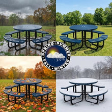 Coated Outdoor Furniture 46In Round Picnic Table, Expanded, Black