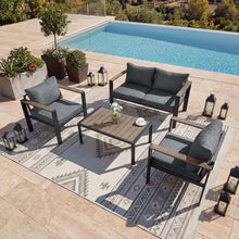SAILARY Outdoor Patio Furniture Set 4 Seats Luxury Aluminum Patio Conversation Set with Coffee Table, Washable Thick Cushions, Large Sectional Sofa for Porch, Balcony, Deck, Yard, Gray
