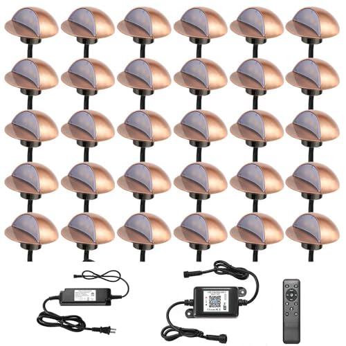 FVTLED LED Deck Lighting Kits, 30pcs WiFi Controller Φ1.97 Low Voltage LED Step Lights RGB Recessed Light Compatible with Alexa Google Home Smart Phone RGB Lamp, Bronze