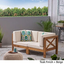 GDFStudio Outdoor Sectional Loveseat Set | 2-Seater | Acacia Wood | Water-Resistant Cushions | Teak and Beige
